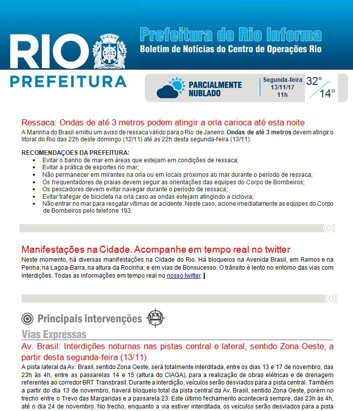 BOLETIM DE NOTÍCIAS – CENTRO DE OPERAÇÕES RIO