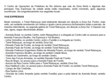 BALANÇO DO TRÂNSITO NO RIO DE JANEIRO