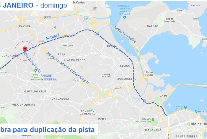 Trechos da Avenida Brasil são interditados a partir deste domingo
