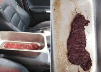 Homem deixa bife cru no carro e carne fica bem passada