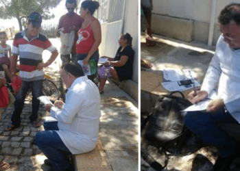 Posto médico fecha, mas médico atende pacientes na calçada