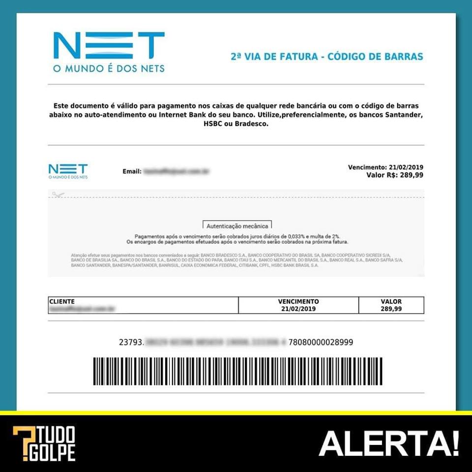 Recebeu o boleto para pagar sua mensalidade da NET? CUIDADO. Ele pode ser falso.