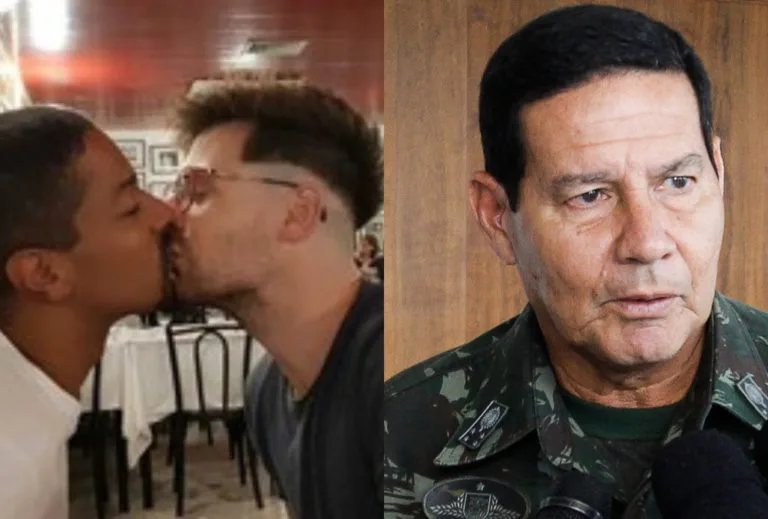 Casal gay se beija em frente ao General Mourão para ver reação do vice-presidente