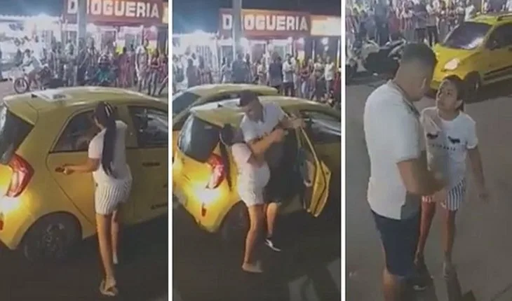 Mulher grávida flagra esposo dentro de táxi com amante e se revolta; assista ao vídeo