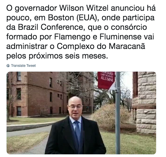Maraca ficará com Fla e FLu diz Witzel em video