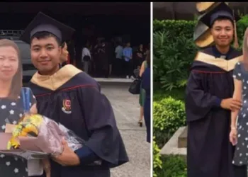 Estudante presta homenagem à sua falecida mãe, levando-a para a formatura