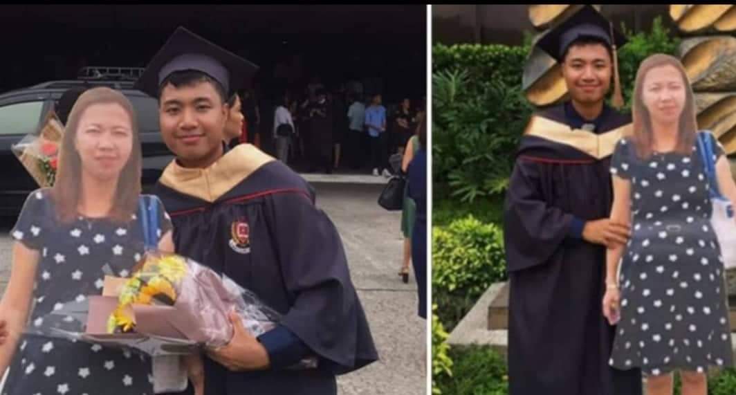 Estudante presta homenagem à sua falecida mãe, levando-a para a formatura