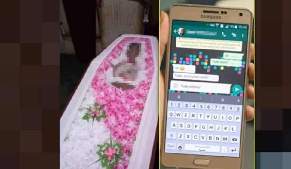 Mulher acorda e levanta para ver mensagem no WhatsApp durante seu próprio funeral