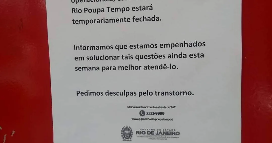 ATENÇÃO | POUPA TEMPO DE BANGU É FECHADO TEMPORARIAMENTE