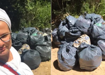 Mãe de Santo lidera mutirão e limpa entorno de cachoeira poluído com oferendas