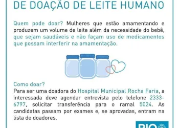 Urgente!!Hospital Rocha Faria precisa de doadoras para banco de leite