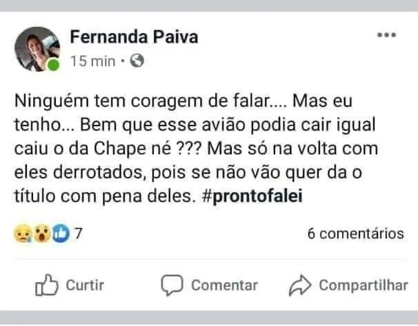 MORADORA DE CAMPO GRANDE FAZ POST DESEJANDO A MORTE DOS JOGADORES DO FLAMENGO