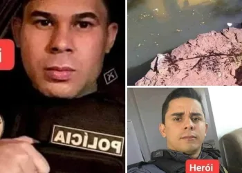 POLICIAIS PULAM DE PONTE PARA SALVAR BEBÊ E UM JOVEM QUE FICARAM PRESOS EM UM CARRO QUE CAIU DE PONTE