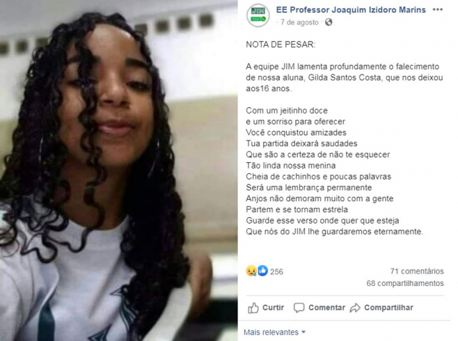Adolescente  de 16 anos morre vítima da Covid-19 dias depois de dar à luz; amigos fazem homenagem