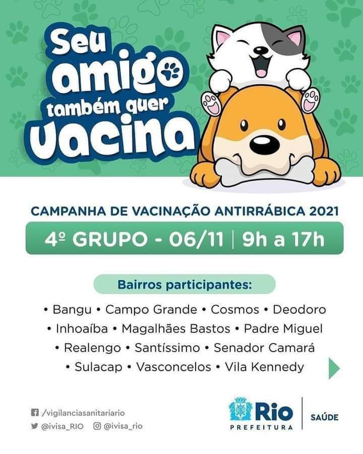 VACINAÇÃO ANTIRRÁBICA AVANÇA PELA ZONA OESTE NO SÁBADO 6/11