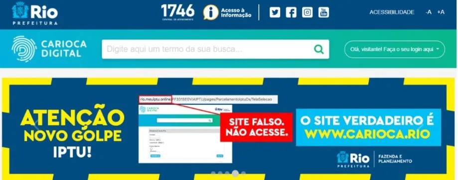 Prefeitura do Rio faz alerta sobre golpes em pagamento do IPTU 2024