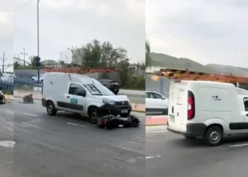 Criminosos tentam assalto a equipe da Light, mas motorista reage e arrasta moto dos bandidos