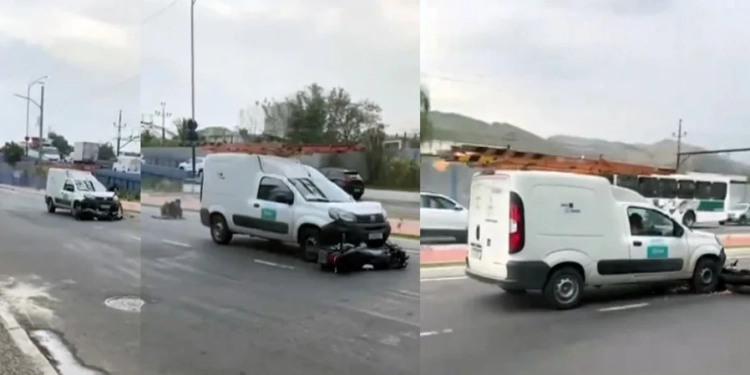 Criminosos tentam assalto a equipe da Light, mas motorista reage e arrasta moto dos bandidos