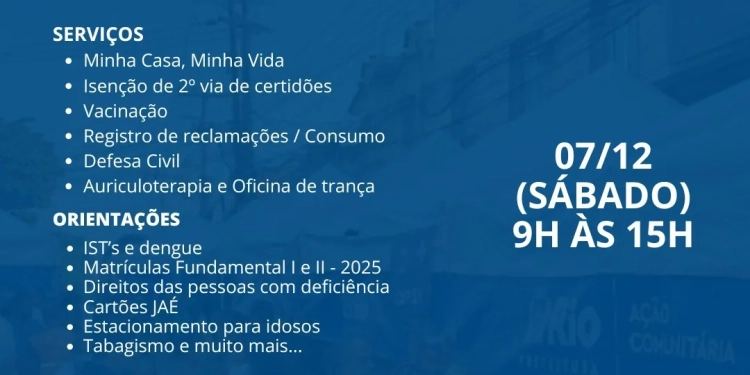 Prefeitura do Rio promove ação social em Paciência neste sábado com serviços gratuitos e oficinas