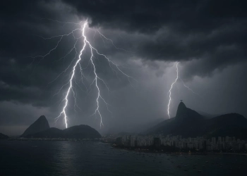 FRENTE FRIA CHEGA COM CHUVA FORTE, RAIOS, VENTOS DE ATÉ 76 KM/H E QUEDA DE TEMPERATURA NO RIO