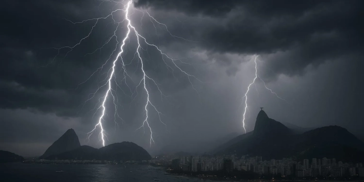 FRENTE FRIA CHEGA COM CHUVA FORTE, RAIOS, VENTOS DE ATÉ 76 KM/H E QUEDA DE TEMPERATURA NO RIO