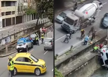 Acidente no canal do Maracanã com carro dentro da água.