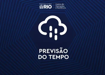 Previsão do tempo no Rio de Janeiro com céu nublado e possibilidade de chuva.