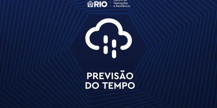Previsão do tempo no Rio de Janeiro com céu nublado e possibilidade de chuva.