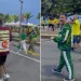 Homem negro acorrentado durante ato político na Barra da Tijuca.